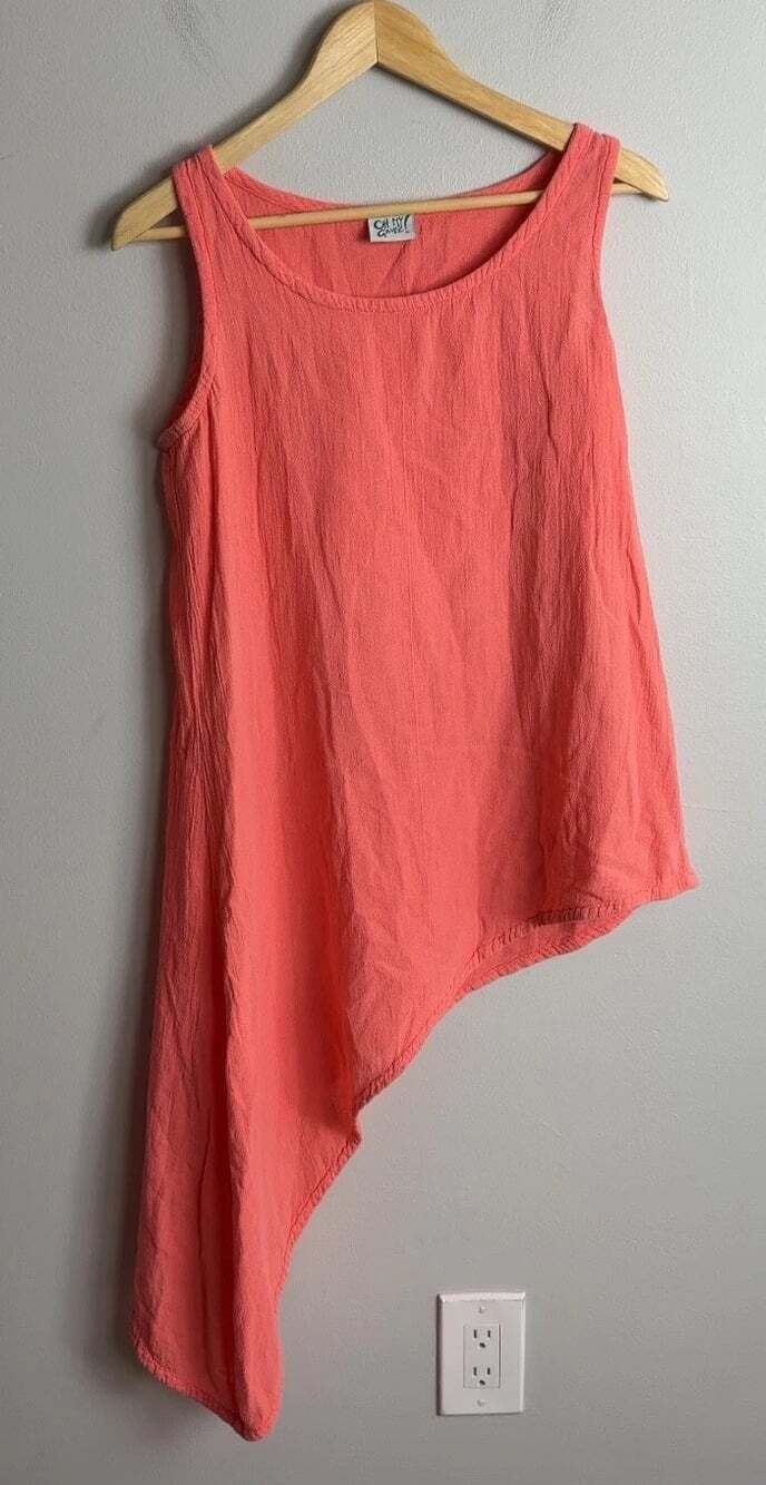 Cut Loose Oh My Gauze Asymmetrical Tank Top Coral 100% Cotton Size 1 Large Wm’s